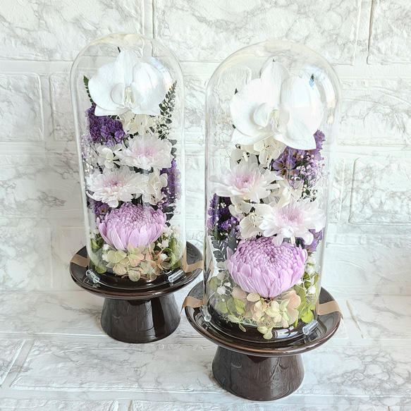 【送料無料】豪華なガラスドーム仏花（大）　プリザーブドフラワー 12枚目の画像