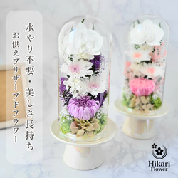 送料無料】爽やかグリーンのガラスドーム仏花（大） プリザーブド