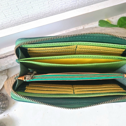 aoneco 緑　レザー 長財布　maroさま専用 ファスナー 長財布 イタリアンレザー メンズ | イオンスタイル
