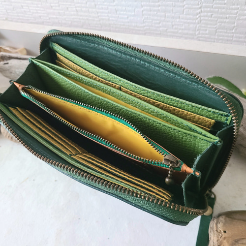 アボカド配色⭐セトウチレザーのラウンド長財布【avo.leather round