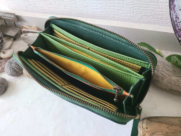 アボカド配色⭐セトウチレザーのラウンド長財布【avo.leather round-zip wallet 】 3枚目の画像