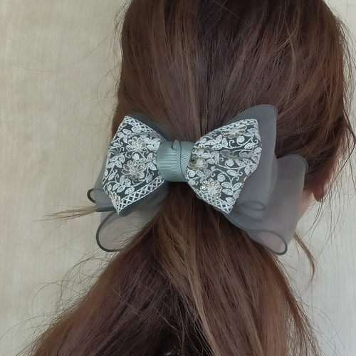 インド刺繍リボン✧オーガンジーリボンヘアゴム ヘアゴム h.ribbooon