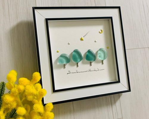 シーグラスアート 海の宝石 癒しの森 インテリア雑貨 壁掛け