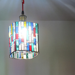 スカイブルーのペンダントライト、市松模様シリーズ4（白色LED電球