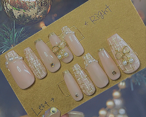 ネイルチップ ワンホン リボン ビジュー クリスマス 冬 ネイルチップ ワンホン リボン ビジュー クリスマス 冬