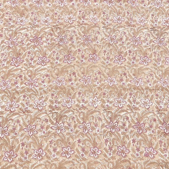 [50 公分單位] 灰米色紫色花朵印度手版印刷布料紡織棉 第4張的照片