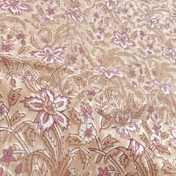 [50 公分單位] 灰米色紫色花朵印度手版印刷布料紡織棉 第5張的照片