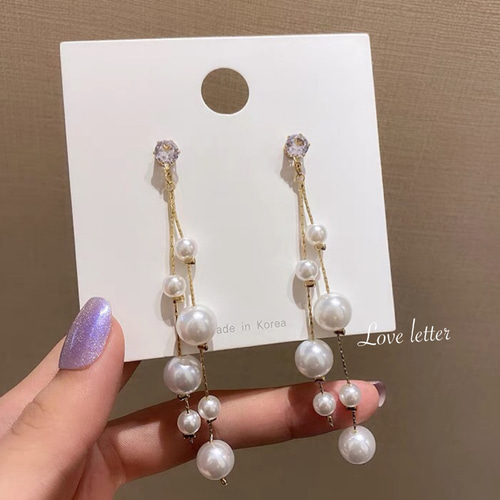 パールビジューロングピアス イヤリング 韓国 上品 量産型 高見え