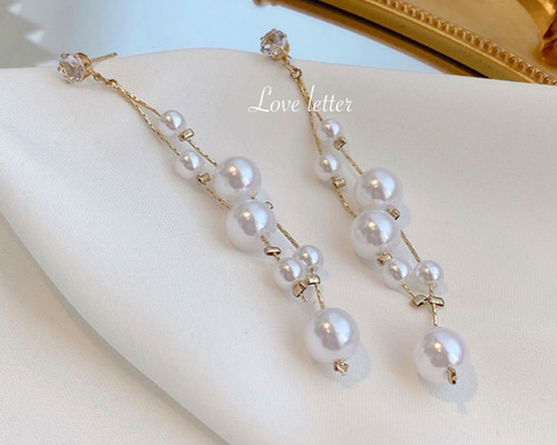 パールビジューロングピアス イヤリング 韓国 上品 量産型 高見え