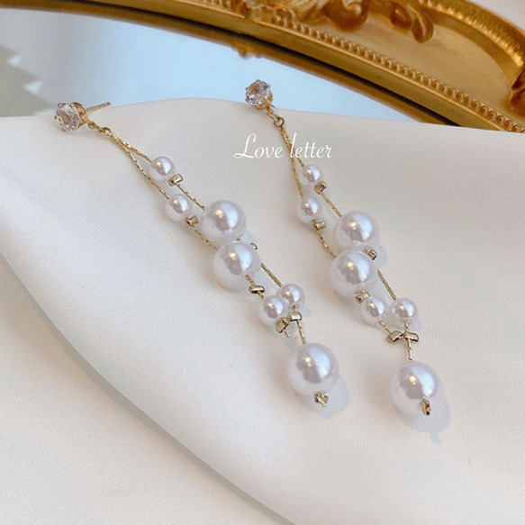パールビジューロングピアス イヤリング 韓国 上品 量産型 高見え