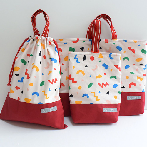 terazo【ターコイズ】入園入学グッズ 3点セット テラゾー柄の入園入学3点セット ピンク×レッド レッスンバッグ