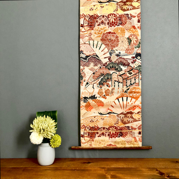 匿名配送】アンティーク 着物 正絹 銘仙 花柄 深緑 グリーン