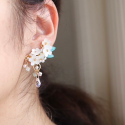雪柳Shararin*bijou耳環/耳環（右耳）+耳夾（左耳）*反過來也可以！鮮花，禮物，白色 第6張的照片