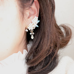 雪柳Shararin*bijou耳環/耳環（右耳）+耳夾（左耳）*反過來也可以！鮮花，禮物，白色 第5張的照片