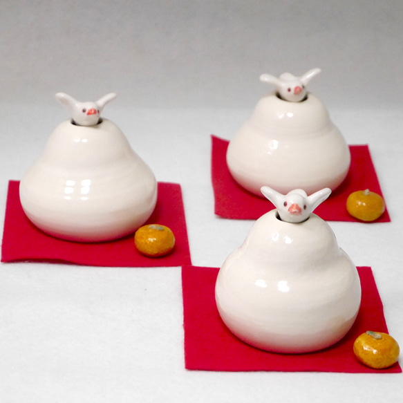 小鳥鏡麻糬（陶瓷花瓶）配麻雀和橘子 第8張的照片