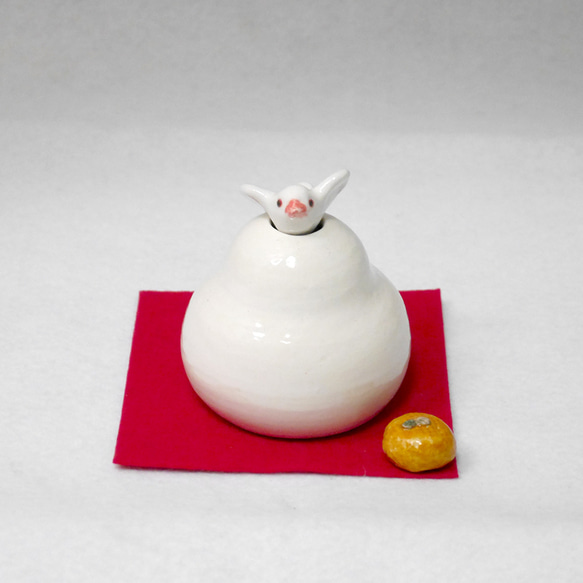 小鳥鏡麻糬（陶瓷花瓶）配麻雀和橘子 第1張的照片