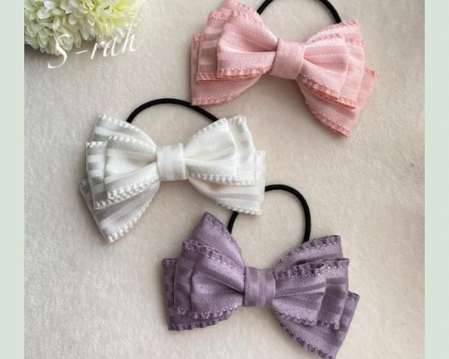 ハンドメイド  フリルリボン ヘアゴム  No.1〜No.10 ハンドメイド フリルリボン ヘアゴム No.1〜No.10