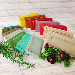 薄くて軽くて使いやすいＬ字ファスナー財布    牛革   14ZipWallet 牛革　レース型押し グリーン 7枚目の画像