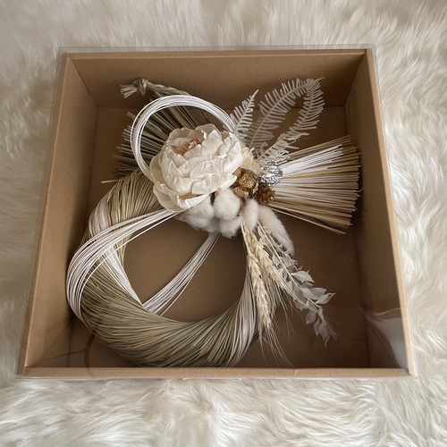 オレンジのソーラーダリアのしめ縄飾り1点 ドライフラワー しめ縄