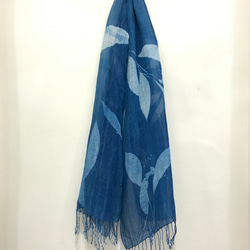 藍曬棉麻圍巾 - 飛舞蝴蝶薑 Botanic Cyanotype Scarf - Butterfly Lily 第5張的照片