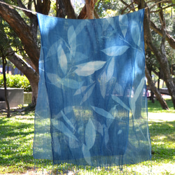 藍曬棉麻圍巾 - 飛舞蝴蝶薑 Botanic Cyanotype Scarf - Butterfly Lily 第3張的照片