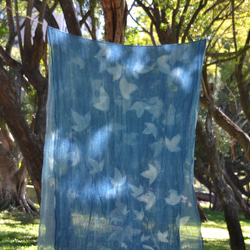青い太陽の綿のスカーフ - Botanic Cyanotype Scarf - Passiflora 2枚目の画像