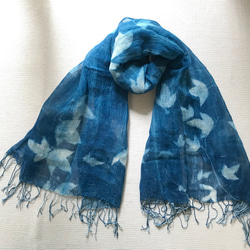 青い太陽の綿のスカーフ - Botanic Cyanotype Scarf - Passiflora 5枚目の画像