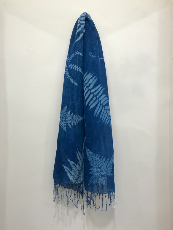 Cyanotype スカーフ - 植物性 Cyanotype スカーフ - シダ 5枚目の画像