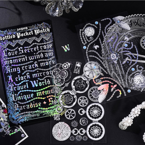 キラキラ・ホログラムなシールシート(シルバー)3枚入【mc