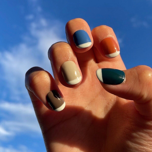 ネイルチップ｜シンプル カラフル くすみカラー フレンチ 秋 大人