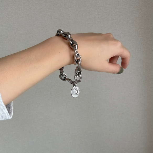 【再販】coin bracelet ／ 金属アレルギー対応 ユニセックス シルバーブレスレット ペアブレス ペアルック 3枚目の画像
