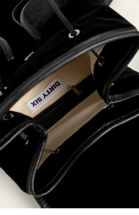 ブラック ゴトリガー マルチポケット ベルベットとレザーのクラシック トライアングル ポケット バックパック キャンバス ライニ 20枚目の画像