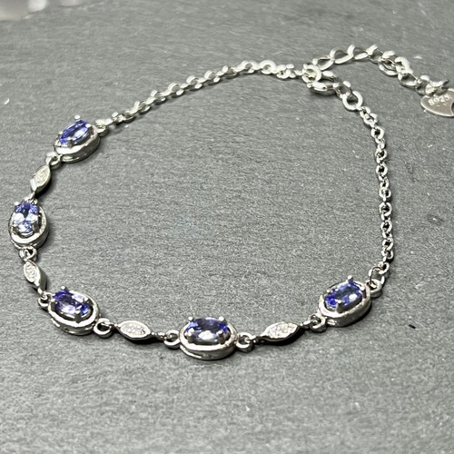 イギリス発送 天然ダイヤモンドカットタンザナイト ブレスレット 神秘 