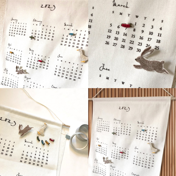 新作2023 　cloth callender（布カレンダー&刺繍ブローチ）・A 3枚目の画像