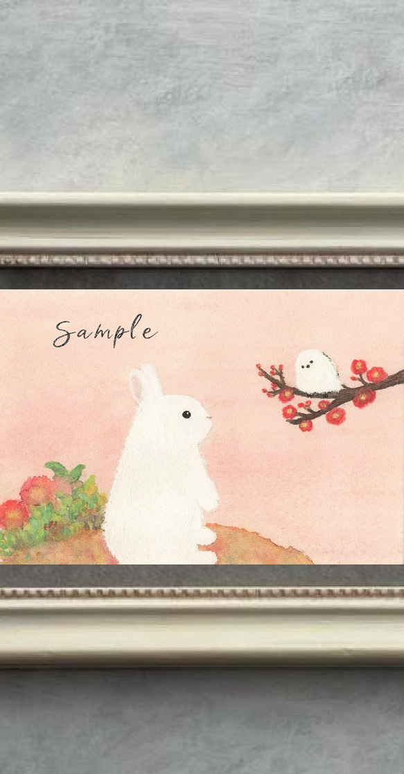 小鳥たちのポストカード3枚～冬の出逢い～ シマエナガ ウサギ 正月 冬