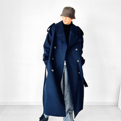 ツモリチサト トレンチコート ドロップショルダー ネイビー M メンズ【men's】最上質ジロンラムウールメルトン素材使用 ドロップ