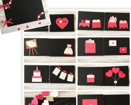 Happy wedding 手作りアルバム完成品 14ページ☆アルバム仕掛け