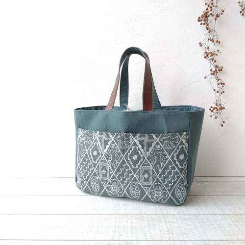 ミナペルホネン シンフォニー[グリーン]とキャンバス トートバッグ