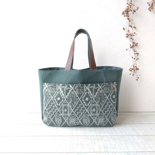 ミナペルホネン シンフォニー[グリーン]とキャンバス トートバッグ