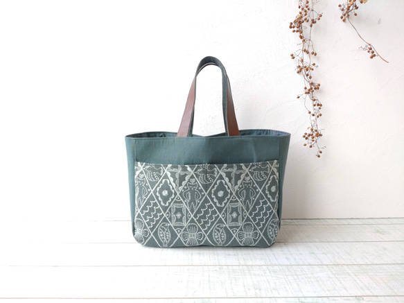 ミナペルホネン シンフォニー[グリーン]とキャンバス トートバッグ