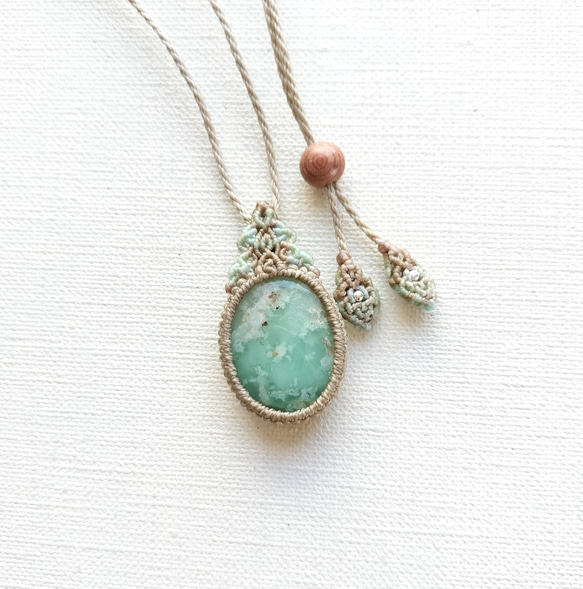 クリソプレーズ　シトリン　マクラメペンダント　ネックレス シトリンマクラメペンダント