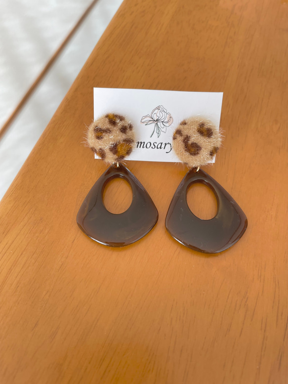 レオパード＆ブラック×おおぶりしずくプレート/ピアス/イヤリング 9枚目の画像