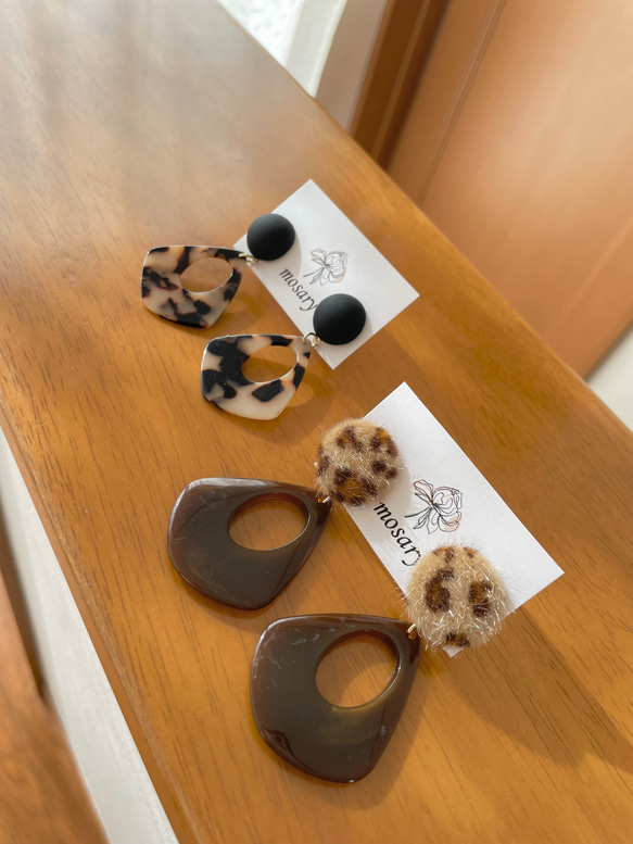 レオパード＆ブラック×おおぶりしずくプレート/ピアス/イヤリング 5枚目の画像