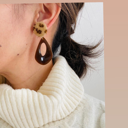 レオパード＆ブラック×おおぶりしずくプレート/ピアス/イヤリング 4枚目の画像