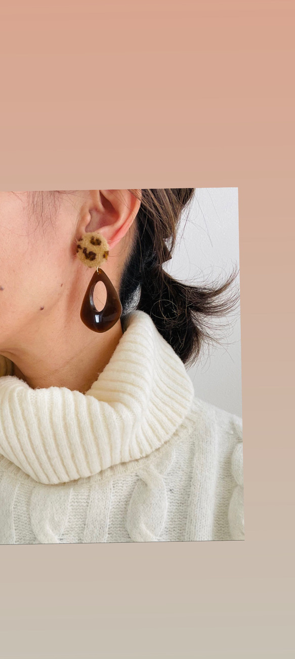 レオパード＆ブラック×おおぶりしずくプレート/ピアス/イヤリング 4枚目の画像