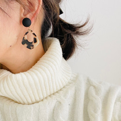 レオパード＆ブラック×おおぶりしずくプレート/ピアス/イヤリング 2枚目の画像