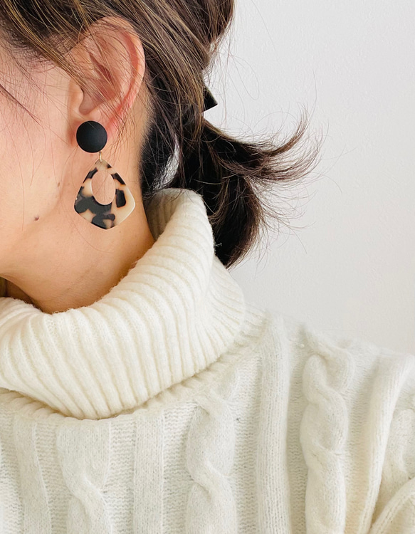 レオパード＆ブラック×おおぶりしずくプレート/ピアス/イヤリング 2枚目の画像