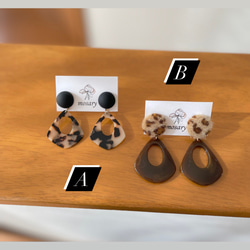 レオパード＆ブラック×おおぶりしずくプレート/ピアス/イヤリング 3枚目の画像