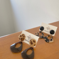 レオパード＆ブラック×おおぶりしずくプレート/ピアス/イヤリング 7枚目の画像