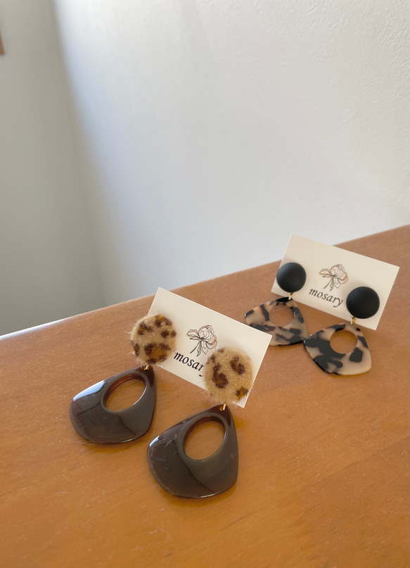 レオパード＆ブラック×おおぶりしずくプレート/ピアス/イヤリング 7枚目の画像